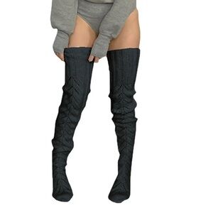 Knit Over-the-Knee Socks in Dark Gray